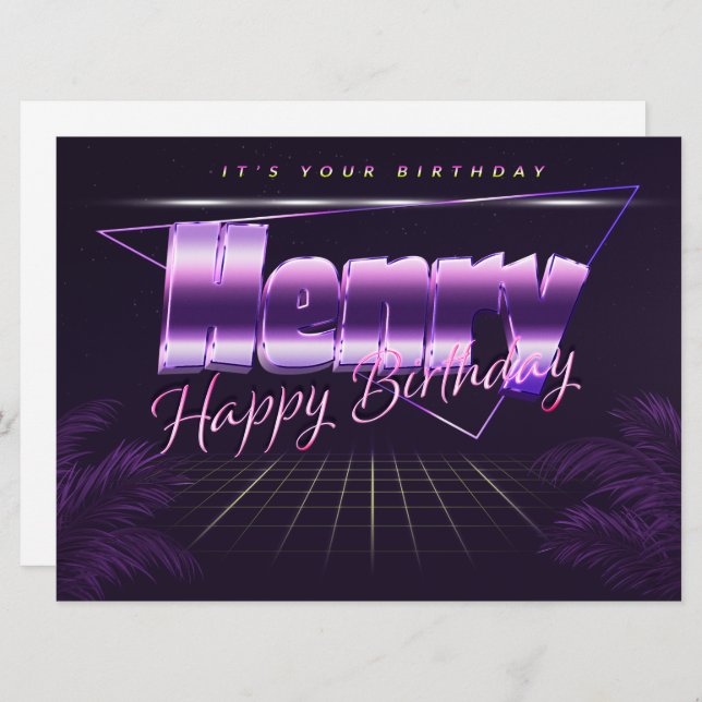 Henry Nom prénom carte rétro lilas anniversaire (Devant / Derrière)