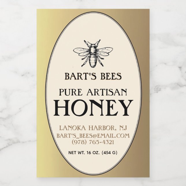 Heraldic Bee Rectangle Étiquette alimentaire Or ov (Étiquettes simples)