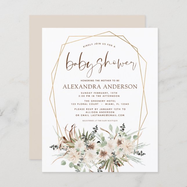 Herbe des Pampas de Baby Shower Bohème Eucalyptus  (Devant / Derrière)