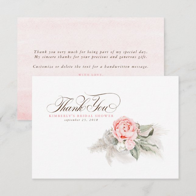 Herbe des Pampas Élégante Fleur Rose Merci (Devant / Derrière)