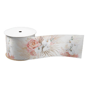 Herbe des Pampas et fleurs roses Ruban en satin