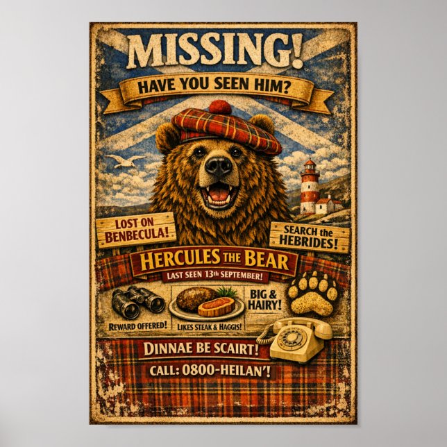 Hercules the Bear Missing Poster Scottish History  (Devant)