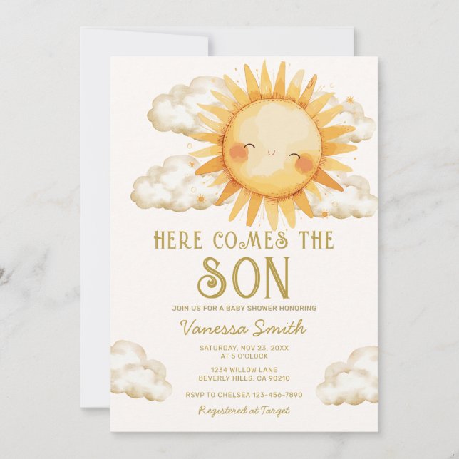 Here Comes The Son Baby Shower Invitation (Devant)