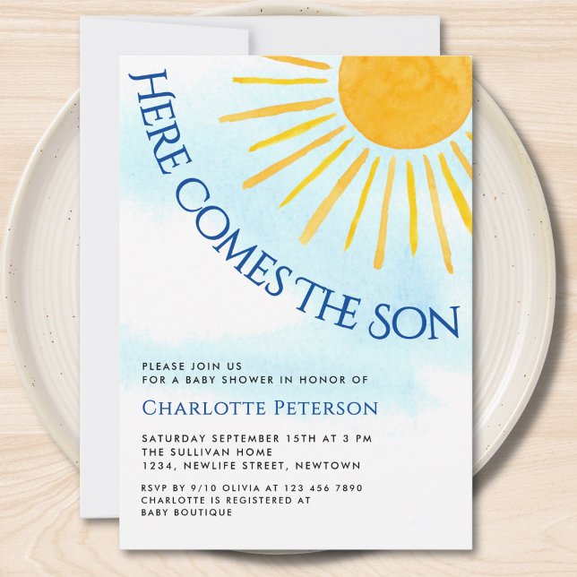 Here Comes The Son Blue Sky Baby Shower Invitation (Créateur téléchargé)