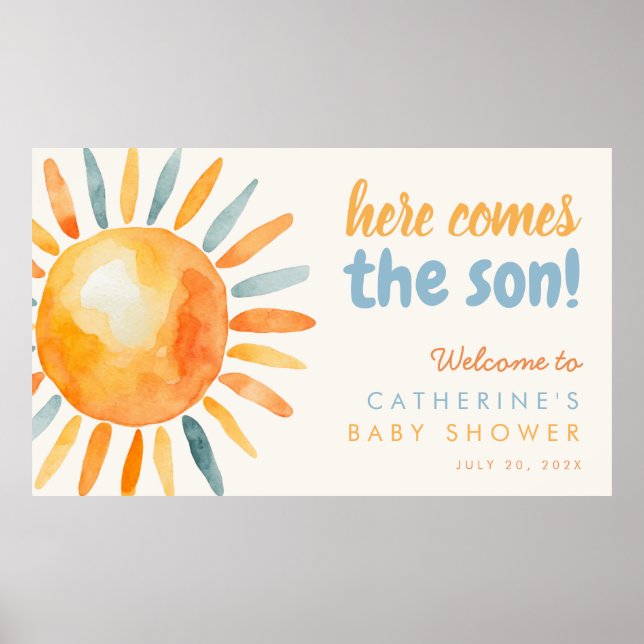 Here Comes the SON Boho Baby Shower Poster (Devant)