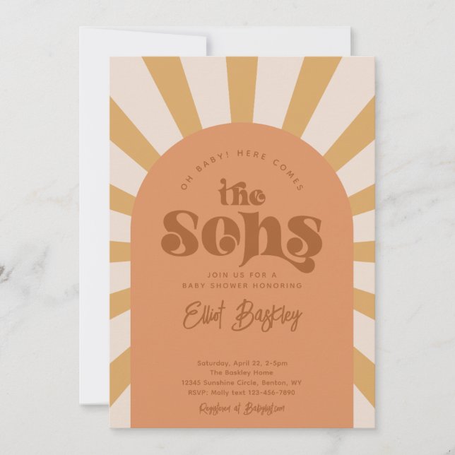 Here Comes The Sons Baby Shower Invitation  (Devant)