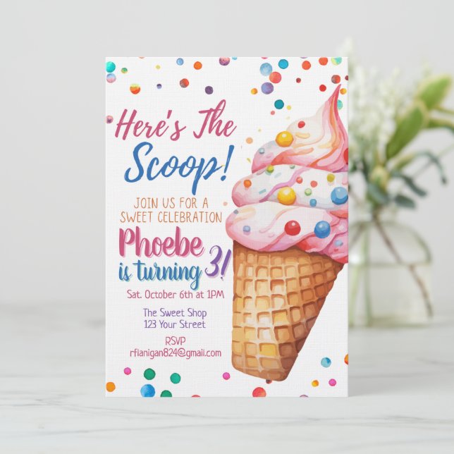 Here's The Scoop Ice Cream Birthday Invitation (Debout devant)