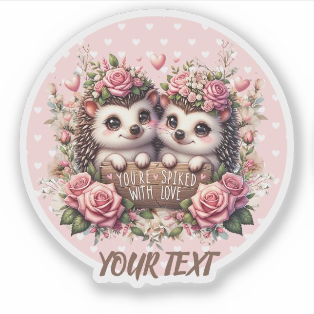 Hérisson adorable en amour Sticker personnalisé. (Devant)