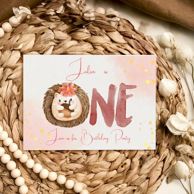 Hérisson aquarelle première invitation anniversair (Créateur téléchargé)