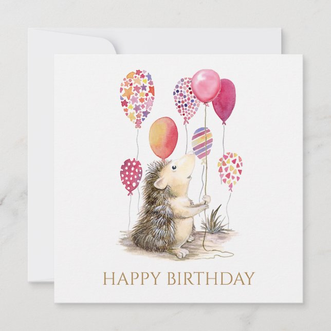 Hérisson avec ballons roses Joyeux anniversaire (Devant)