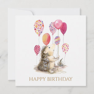 Hérisson avec ballons roses Joyeux anniversaire