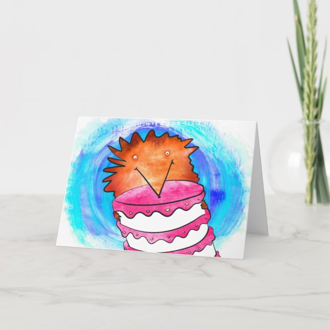 Hérisson avec une carte d'anniversaire de cake (Devant)