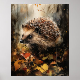 Hérisson Bois Bois Animal Art Imprimer Poster