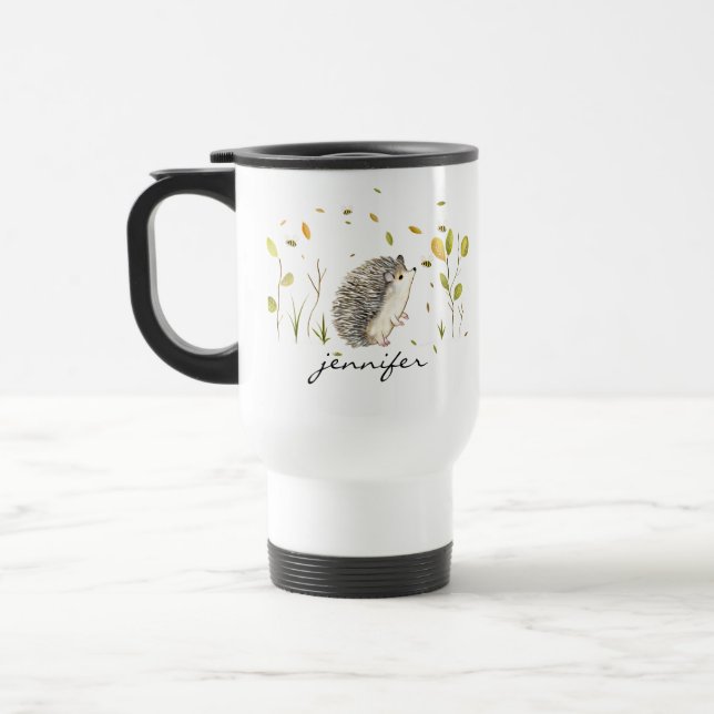 Hérisson et abeilles Mug de voyage personnalisé (Gauche)