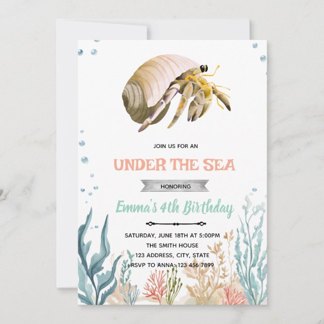Hermit Crab party invitation (Devant)