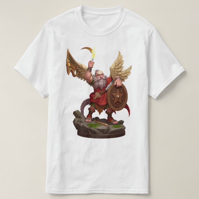 Heroic Winged Dwarf Warrior Fantasy Art T-Shirt (Design devant)