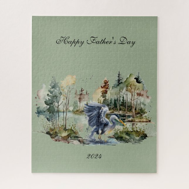 Héron Bleu Dans Lac Happy Fête des pères Puzzle (Vertical)