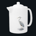 Héron de grand bleu<br><div class="desc">Cette conception est de mon illustration originale d'aquarelle d'un héron de grand bleu. Ce bel oiseau est une belle vue, et son plumage gracieux de gris de forme et d'ardoise font cette théière paisible et utile par morceau unique et élégant de nature pour votre maison et cuisine - ou pour...</div>
