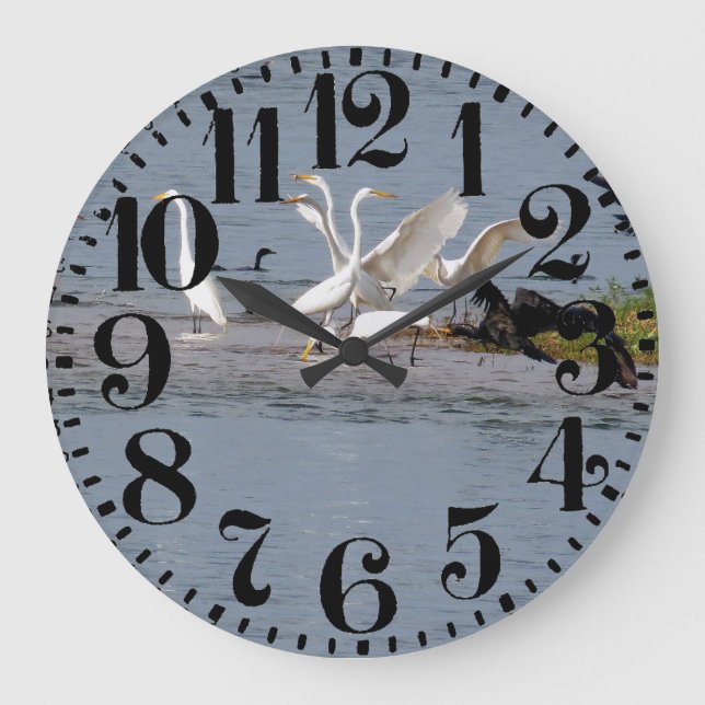 Heron Egret Birds Faune Grand Nombre Mur Horloge (Recto)