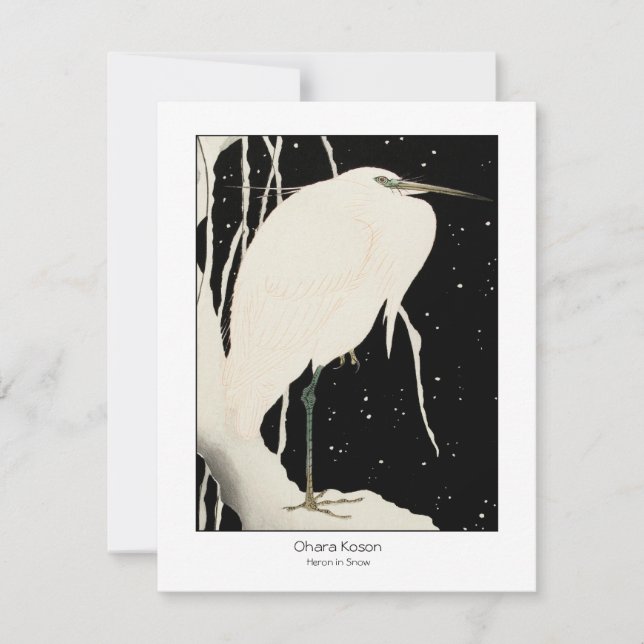 Heron en Neige - Ohara Koson + titre - Art Card (Devant)