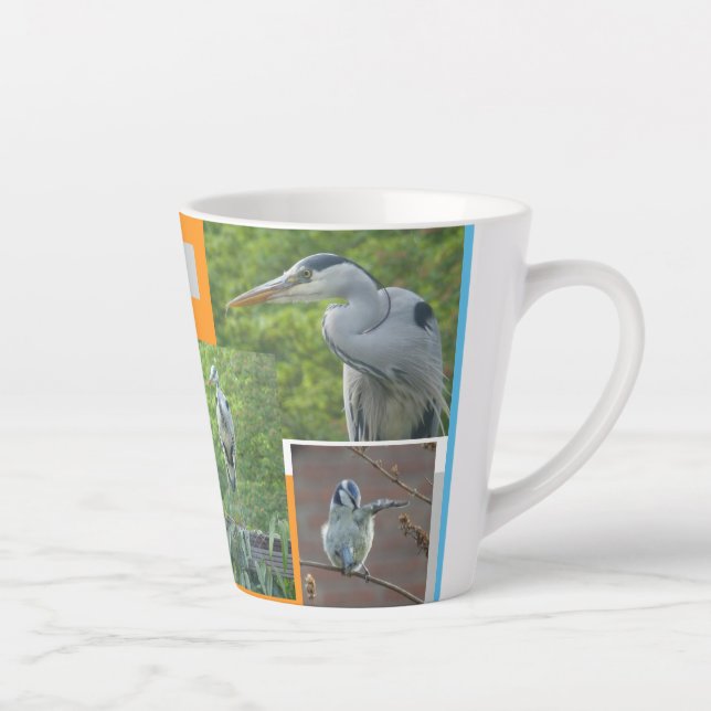 Heron et petit oiseau Collage Latte Mug (Droite)