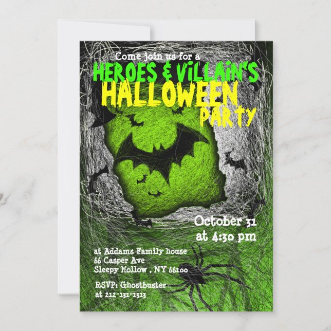 Héros Villian Halloween Party Invitation Bat (Devant)