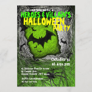 Héros Villian Halloween Party Invitation Bat