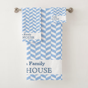 Herringbone Blue Beach House   Nom personnalisé