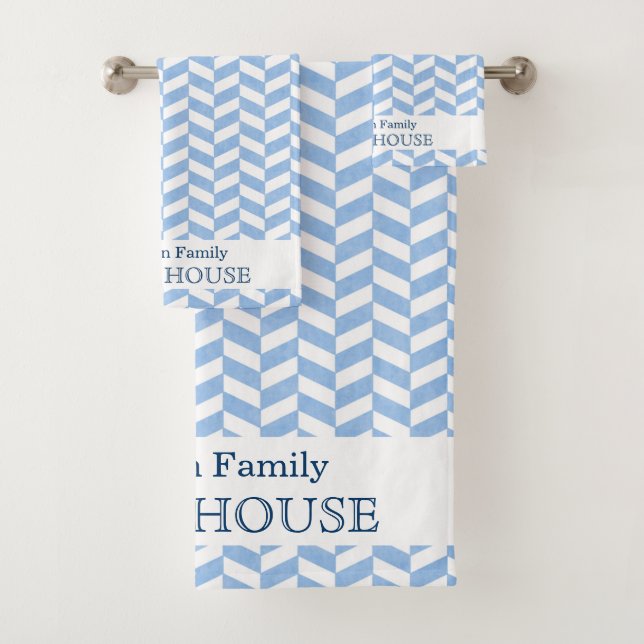 Herringbone Blue Beach House | Nom personnalisé (En situation)