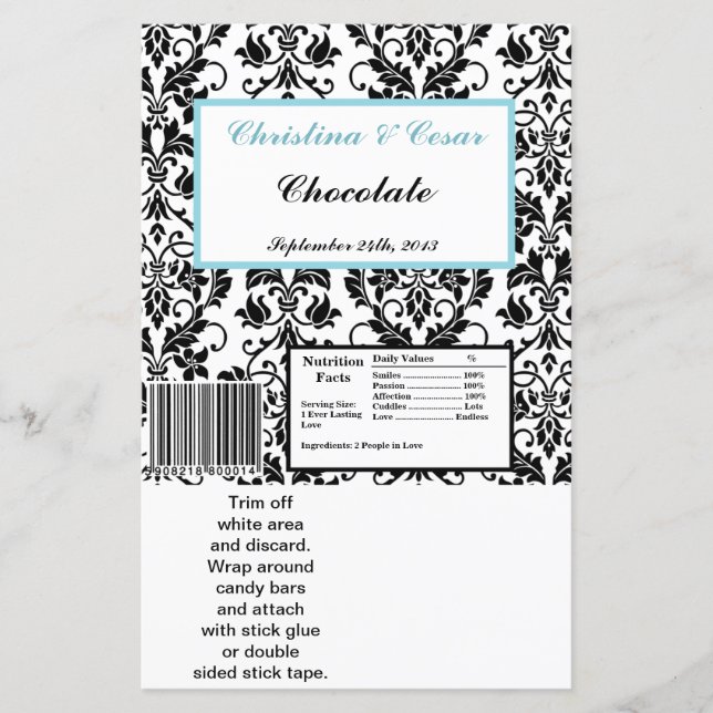 Hershey's Grand Bar Wrapper Black Damask Baby Blue (Devant)