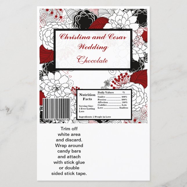 Hershey's Large Bar Wrapper Black Flowers Rouge Le (Devant)