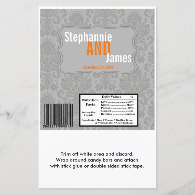 Hershey's Large Bar Wrapper Modern Grey Damask Lac (Devant)