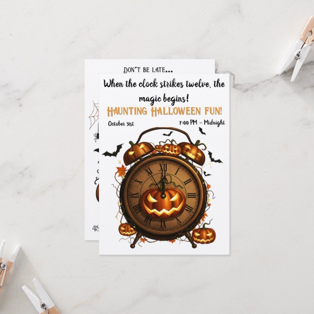 Heure Citrouille Halloween fêtes Invitation (Devant/Arrière en situation)