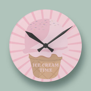 Heure Crème glacée rose Cuisine mural Horloge