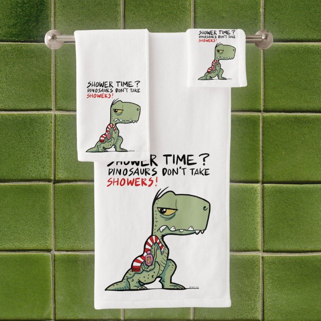 Heure de la douche ? Drôle T-Rex Dinosaur Dessin (Shower Time? Funny T-Rex Dinosaur Cartoon Towel Set)