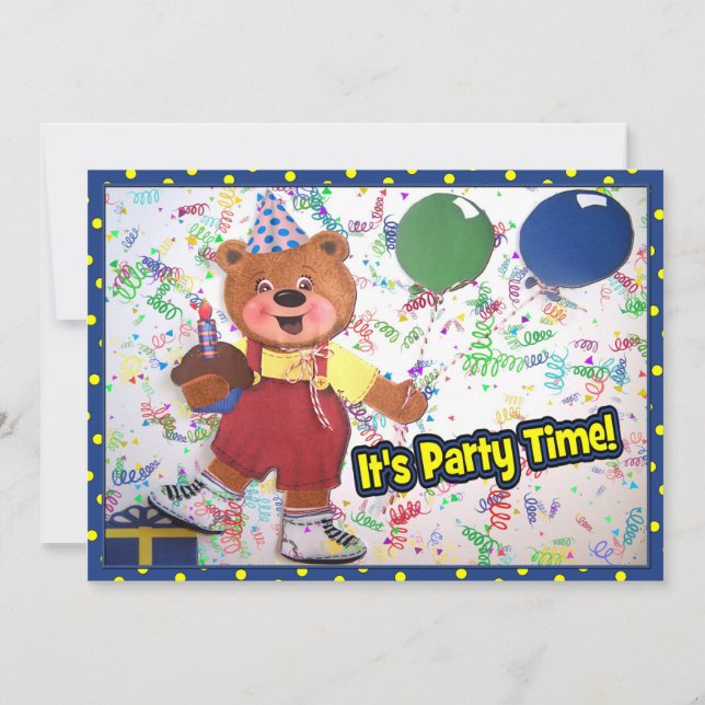 Heure de la fête Invitation personnalisé Teddy Bea (Devant)