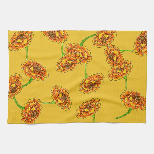 Heure dorée : Serviette de cuisine en souci sur fo (Horizontal)
