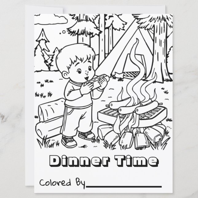 Heure du dîner | Page de coloriage du camping pour (Devant)