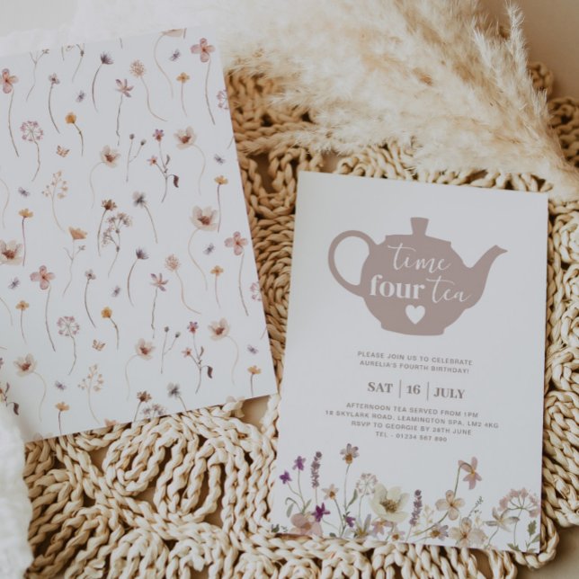 Heure Quatre Thé Floral Anniversaire Invitation (Créateur téléchargé)