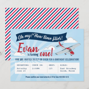 Heure Vol avion Anniversaire Invitation