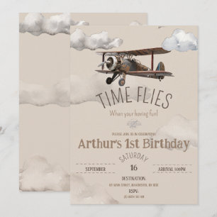 Heure Vol avion Anniversaire Invitation