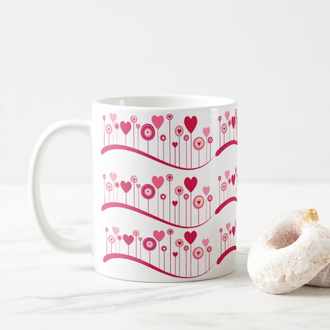 Heureuse Sainte-Valentin Mugs Pink Red Hearts (Avec donut)