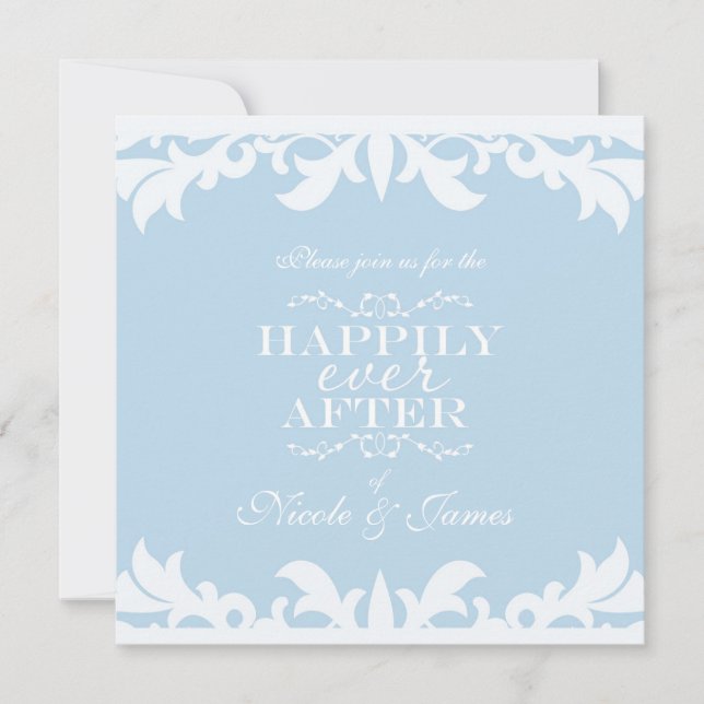 HEUREUX À JAMAIS Invitation de mariage élégante bl (Devant)