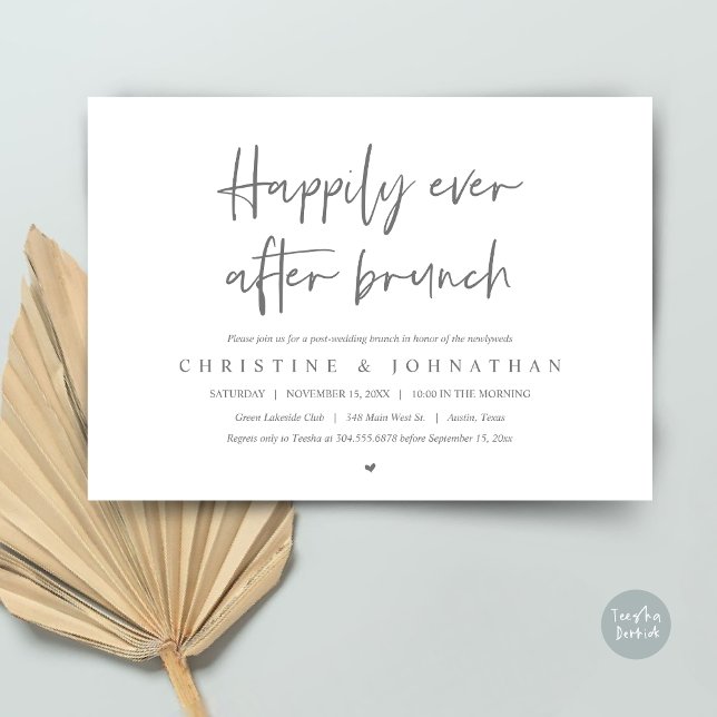 Heureux après le brunch, postez faire-part de mari (Happily ever after brunch party, post wedding invitation card, pdf, in timeless dark grey)