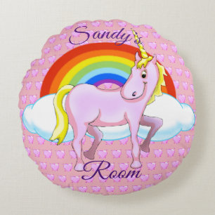 Heureux Coussin rond de licorne