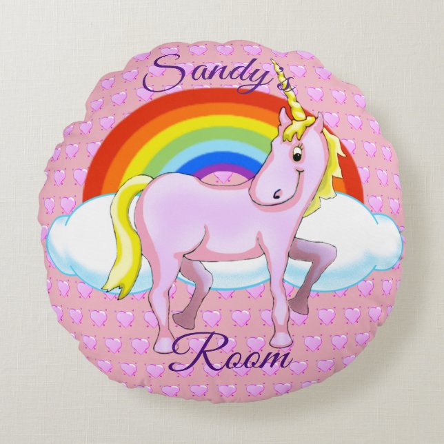Heureux Coussin rond de licorne (Devant)