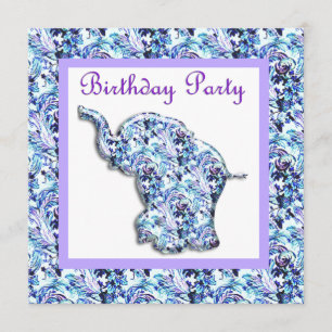 HEUREUX ÉLÉPHANT ANNIVERSAIRE INVITATION FÊTE BLEU