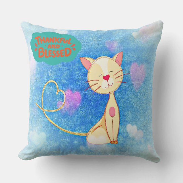 "Heureux et béni" mignon Coussin de chat - Un coeu (Recto)