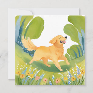 Heureux Golden Retriever   Carte Aquarelle Claire