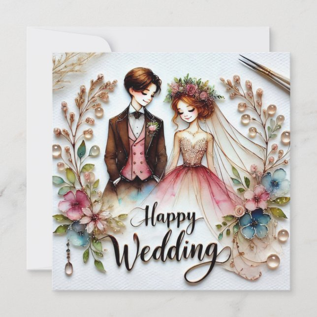 Heureux Mariage Salutation Love Cartes (Devant)